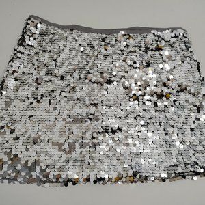 Zara sequin Slilver & White Mini Squirt Size Large NEW